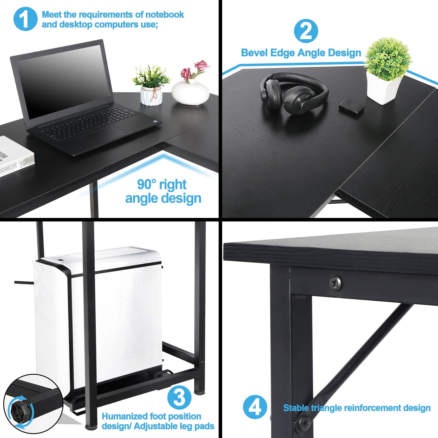 ZENY Personal Computer Desk Study Corner Table L Shaped Desks Workstation, Black