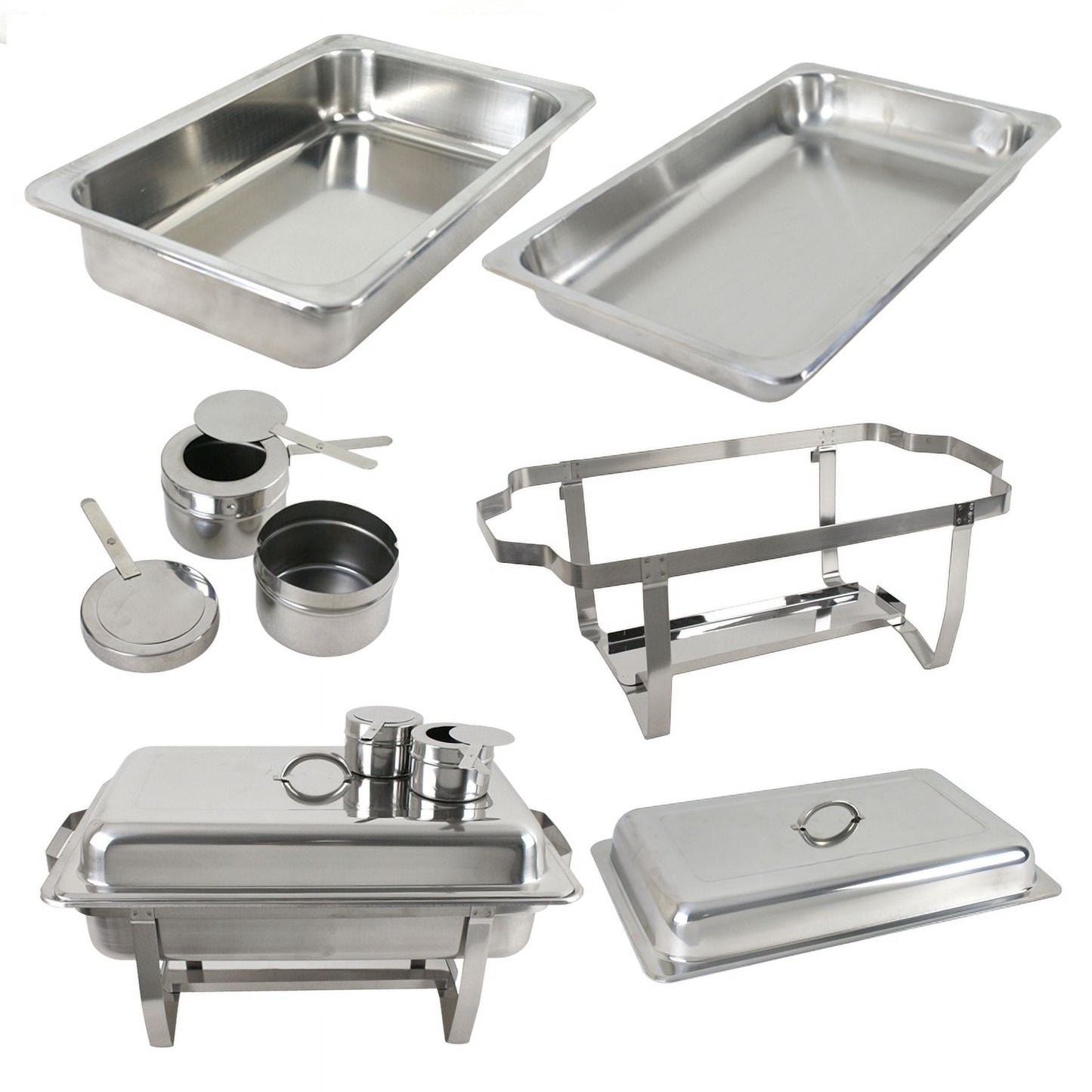 Zeny Rectangular Chafing Dish 8 Quart Stainless Steel Buffer Warmer Set, Pack of 6 Silver