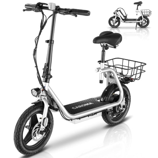 Caroma 48V 500W Adults Electric Scooter with Removable Seat, 14" Off-road Pneumatic Tires, 3 Speeds 20 MPH Max, 30 Miles Range Folding Electric Scooter 350lbs Weight Limit Black