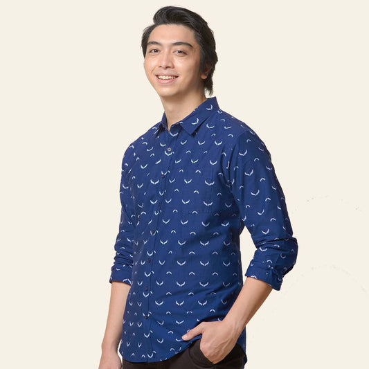 Men's Long-Sleeved Batik Shirt - Blue Ox